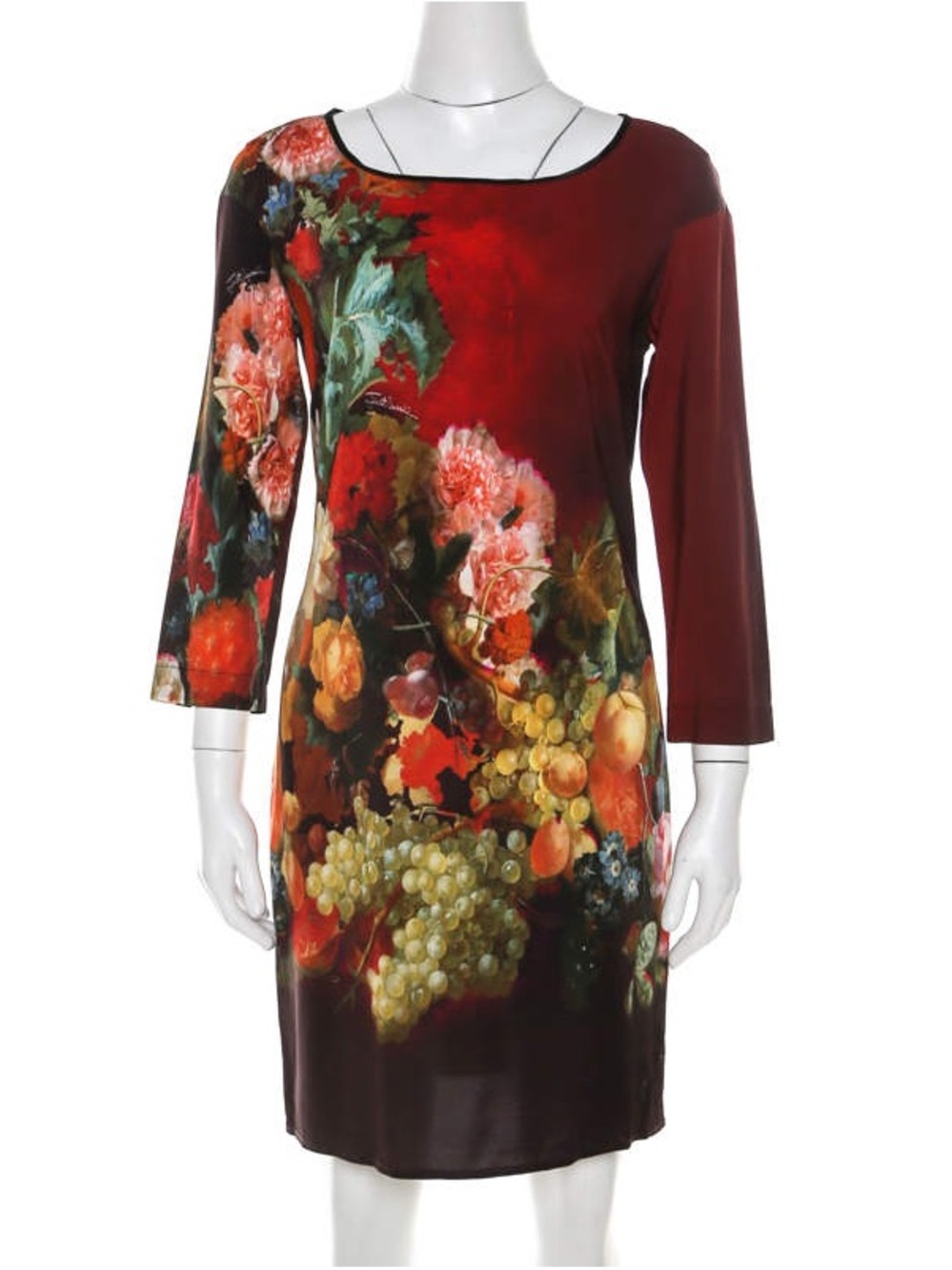 Vintage Just Cavalli Fruit Baroque Floral Renaissance Art Still Life Print Dress